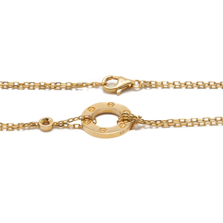 Pre Owned Cartier Love Yellow Gold Diamond Double Chain Necklace 
