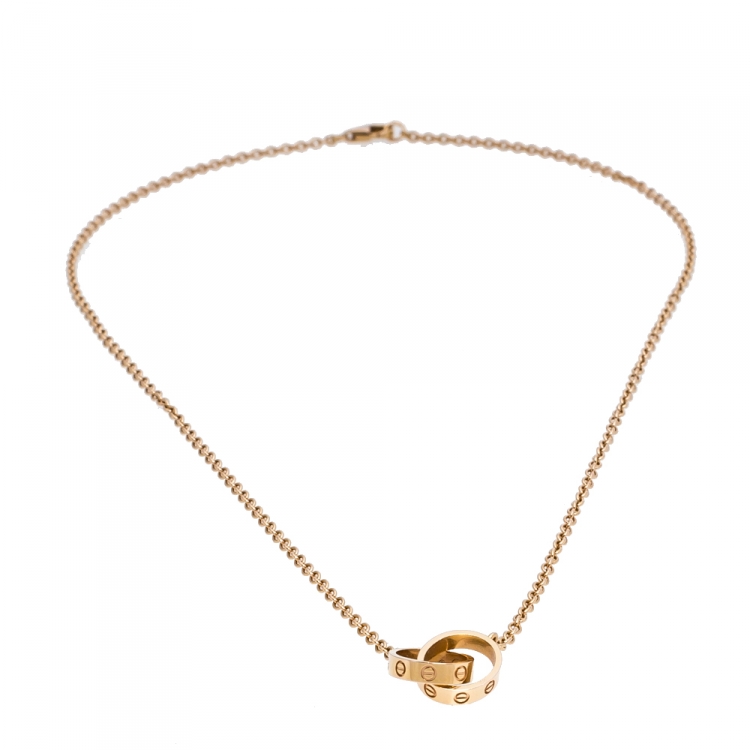 Pre Owned Cartier Love 2 Hoops 18K Rose Gold Necklace 