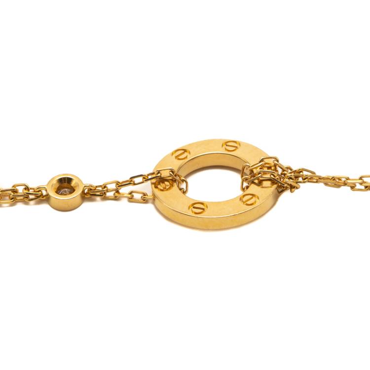Pre Owned Cartier Love Yellow Gold Diamond Double Chain Bracelet Size 18