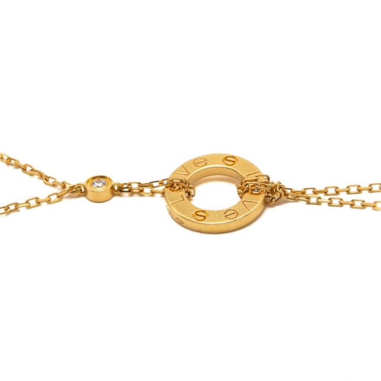 Pre Owned Cartier Love Yellow Gold Diamond Double Chain Bracelet Size 18