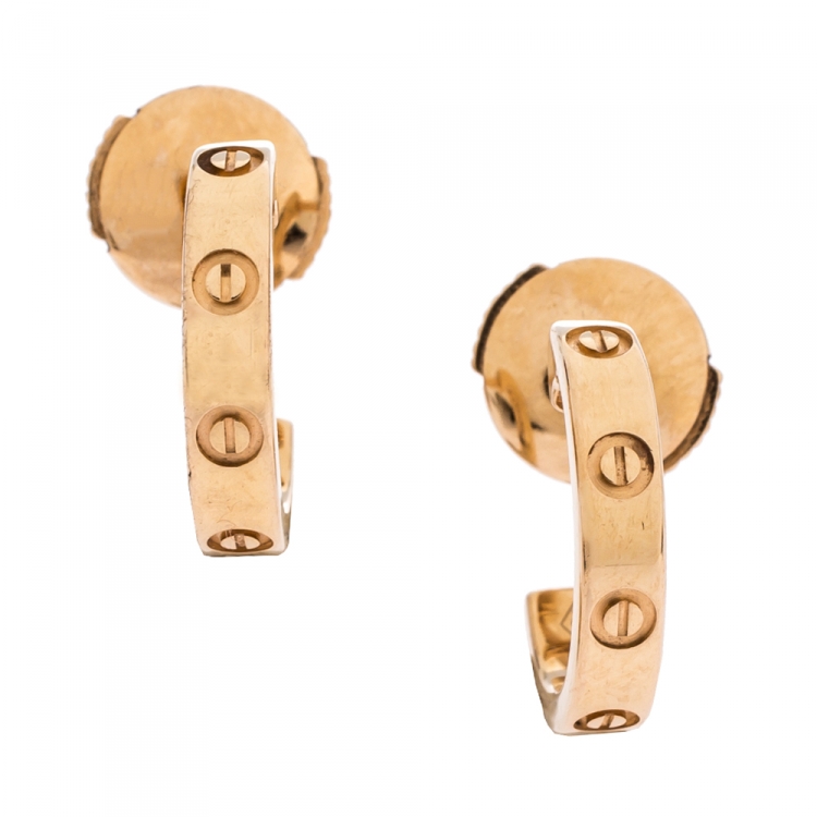 Pre Owned Cartier Love 18K Rose Gold Huggie Hoop Earrings
