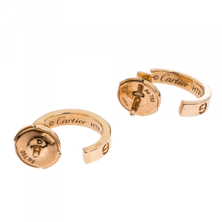Pre Owned Cartier Love 18K Rose Gold Huggie Hoop Earrings