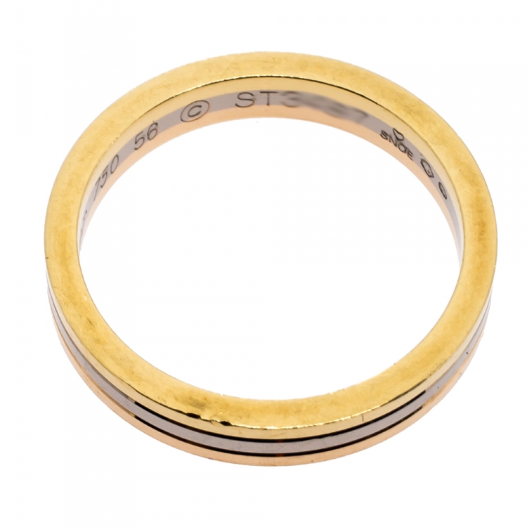 Pre Owned Cartier 18K Three Tone Gold Wedding Band Ring Size 56