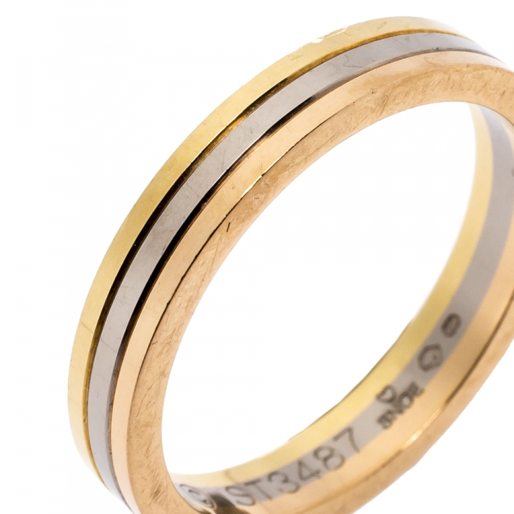 Pre Owned Cartier 18K Three Tone Gold Wedding Band Ring Size 56