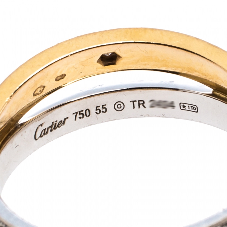 مملوكة مسبقًا  Cartier Love Diamond Two Tone 18K Gold Double Band Ring Size 55