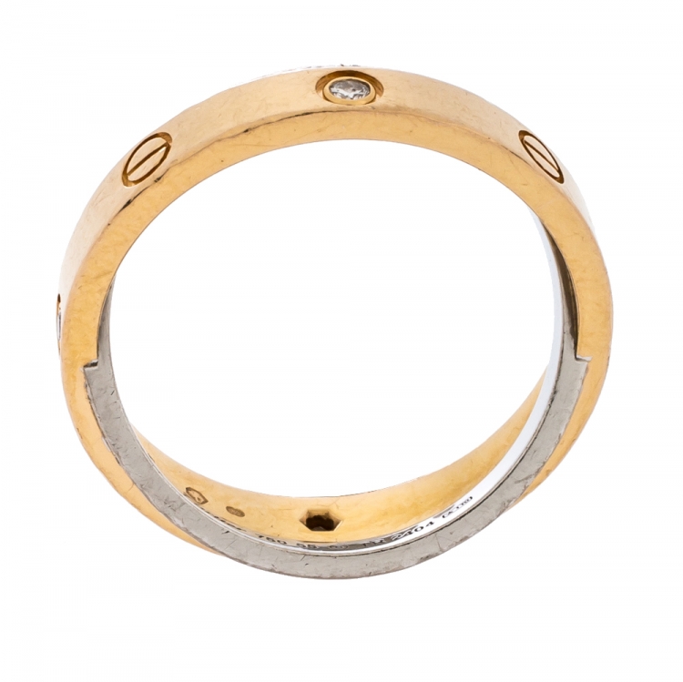 مملوكة مسبقًا  Cartier Love Diamond Two Tone 18K Gold Double Band Ring Size 55