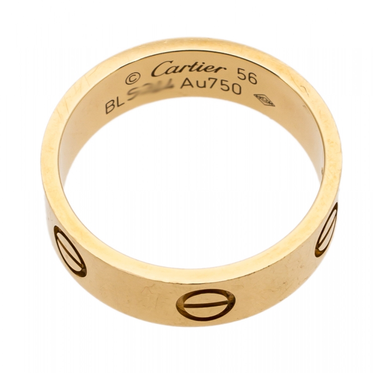 Pre Owned Cartier Love 18K Yellow Gold Band Ring Size 56