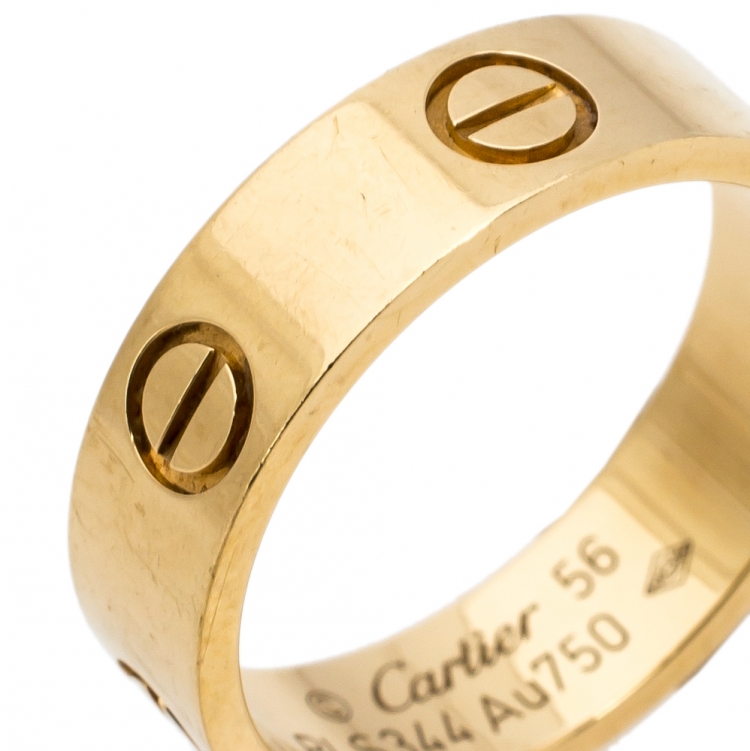 Pre Owned Cartier Love 18K Yellow Gold Band Ring Size 56