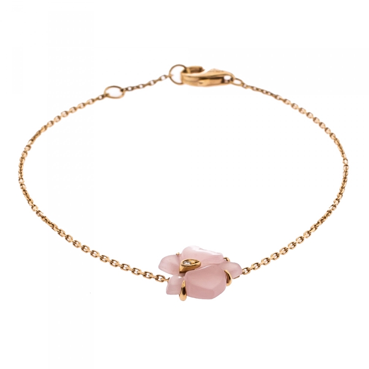 Pre Owned Cartier Caresse d'Orchidées par Cartier Pink Chalcedony 18K Rose Gold Bracelet