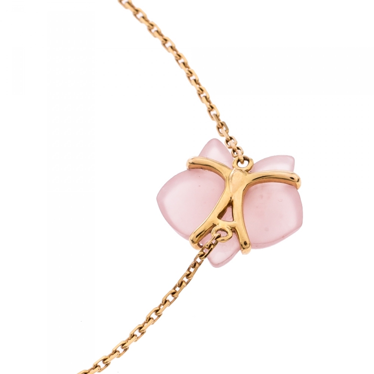 Pre Owned Cartier Caresse d'Orchidées par Cartier Pink Chalcedony 18K Rose Gold Bracelet