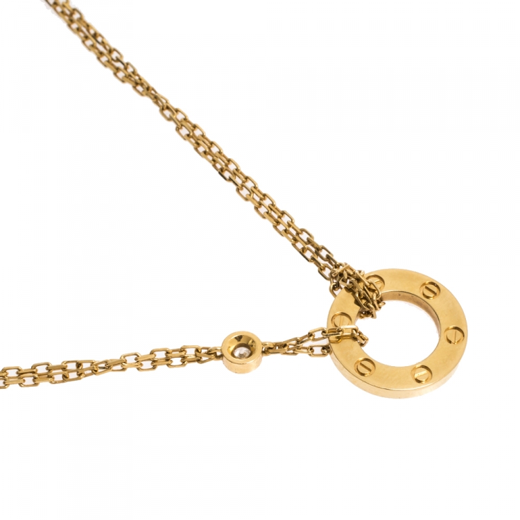 Pre Owned Cartier Love Diamond 18K Yellow Gold Double Chain Necklace 