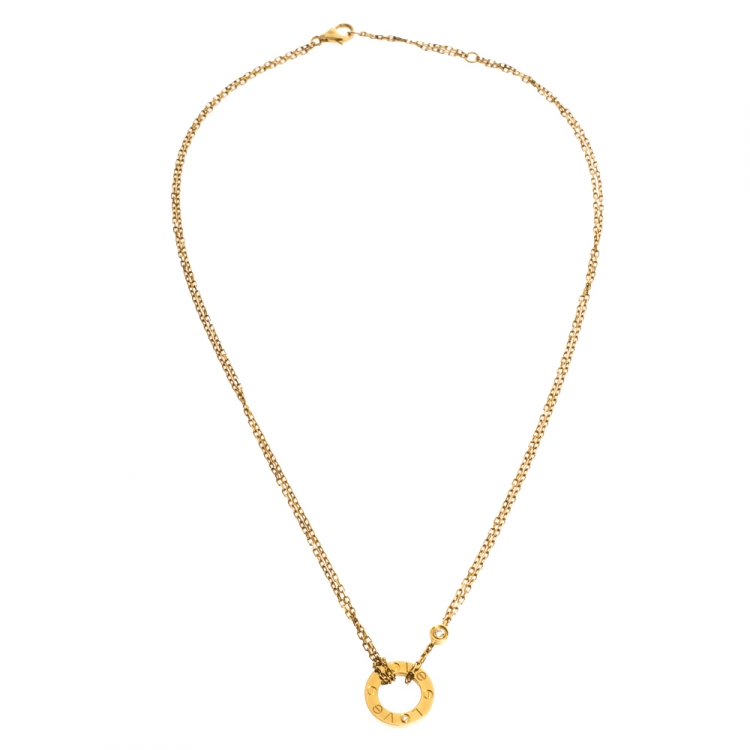 Pre Owned Cartier Love Diamond 18K Yellow Gold Double Chain Necklace 