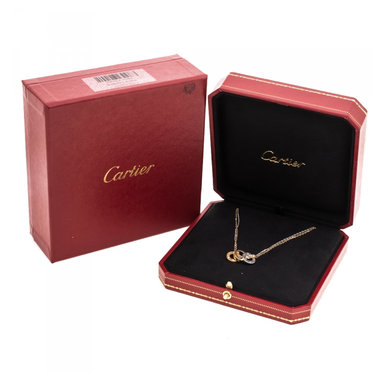 Pre Owned Cartier Love 6 Diamond Two Tone 18K Gold 3 Circular Charm Necklace