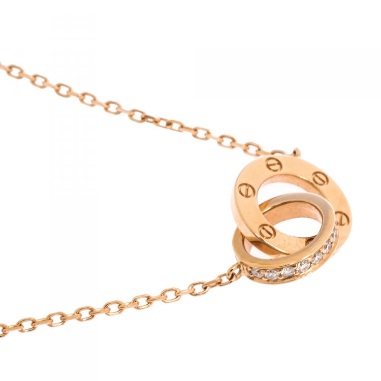Pre Owned Cartier Love Diamond 18K Rose Gold Necklace