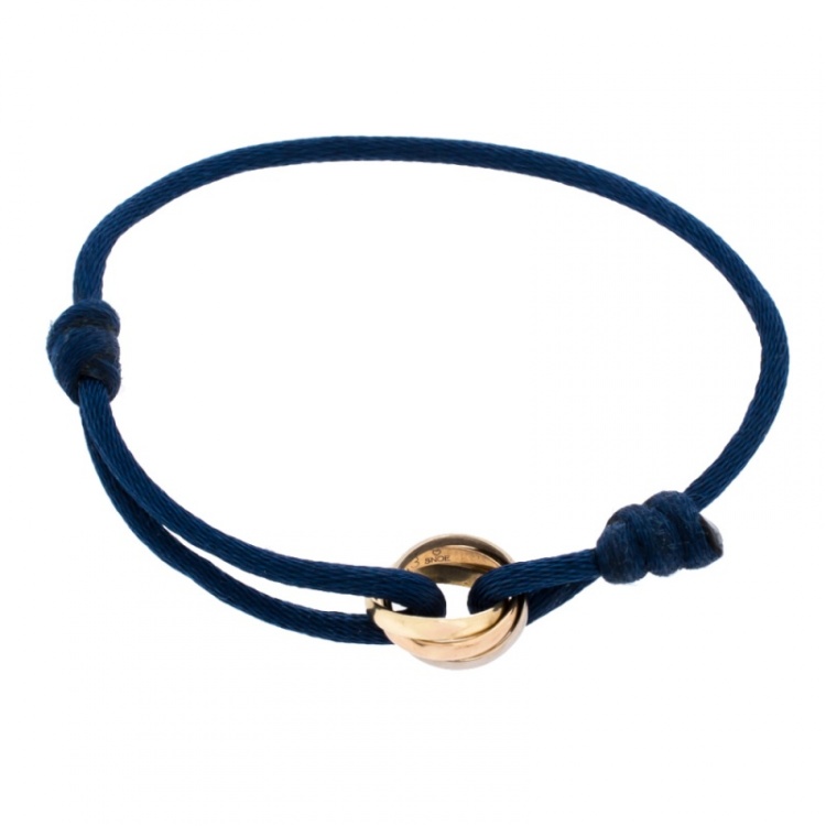Pre Owned Cartier Trinity De Cartier Three Tone 18k Gold Blue Adjustable Cord Bracelet