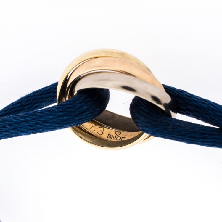 Pre Owned Cartier Trinity De Cartier Three Tone 18k Gold Blue Adjustable Cord Bracelet
