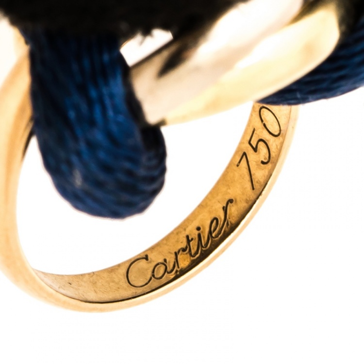 Pre Owned Cartier Trinity De Cartier Three Tone 18k Gold Blue Adjustable Cord Bracelet