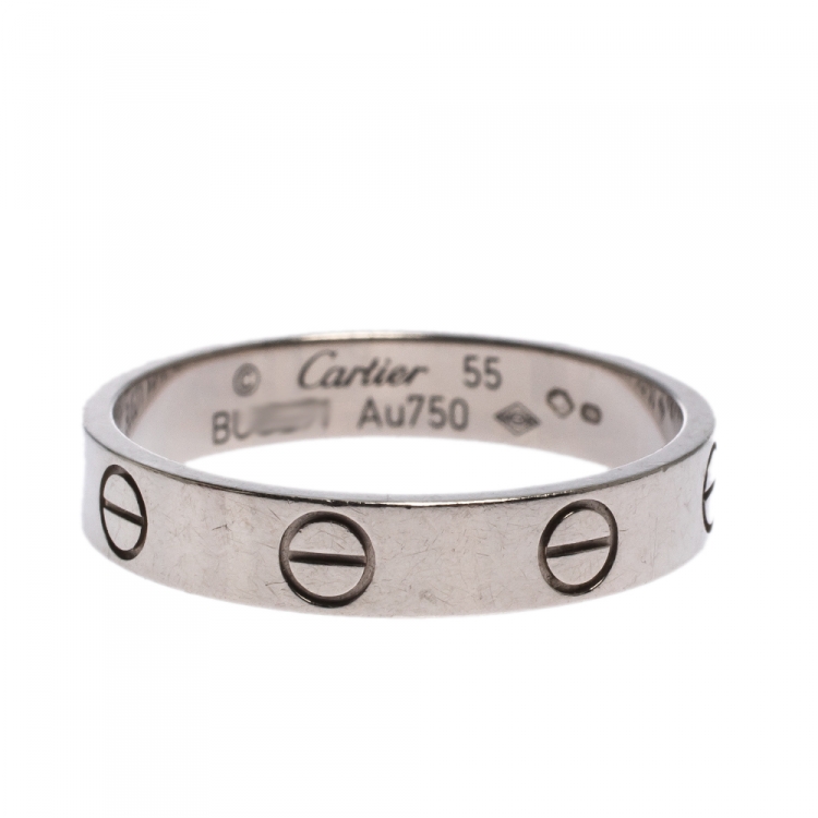 Pre Owned Cartier Love 18K White Gold Narrow Wedding Band Ring Size 55