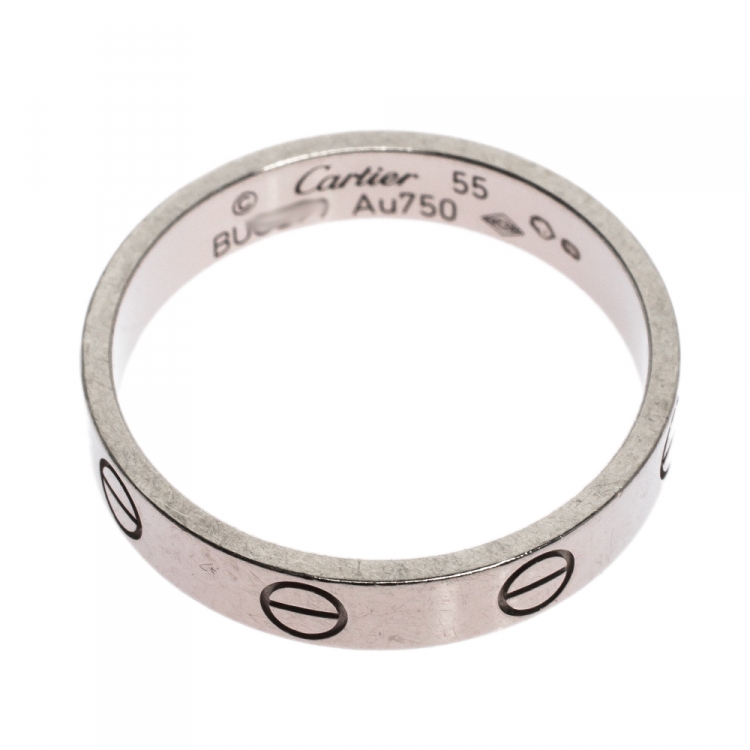 Pre Owned Cartier Love 18K White Gold Narrow Wedding Band Ring Size 55