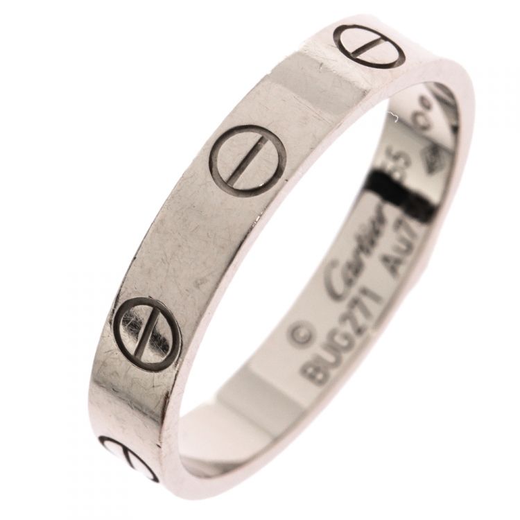 Pre Owned Cartier Love 18K White Gold Narrow Wedding Band Ring Size 55