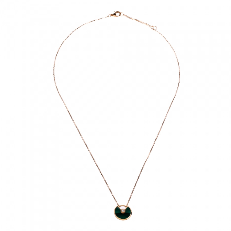 Pre Owned Cartier Amulette De Cartier Diamond Malachite 18K Rose Gold XS Pendant Necklace