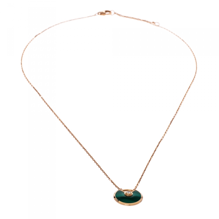 Pre Owned Cartier Amulette De Cartier Diamond Malachite 18K Rose Gold XS Pendant Necklace