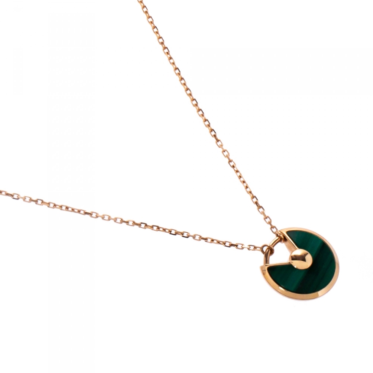 Pre Owned Cartier Amulette De Cartier Diamond Malachite 18K Rose Gold XS Pendant Necklace