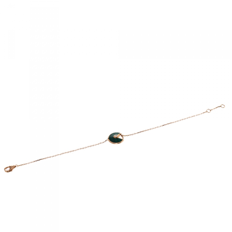 Pre Owned Cartier Amulette De Cartier Diamond Malachite 18K Rose Gold XS Bracelet