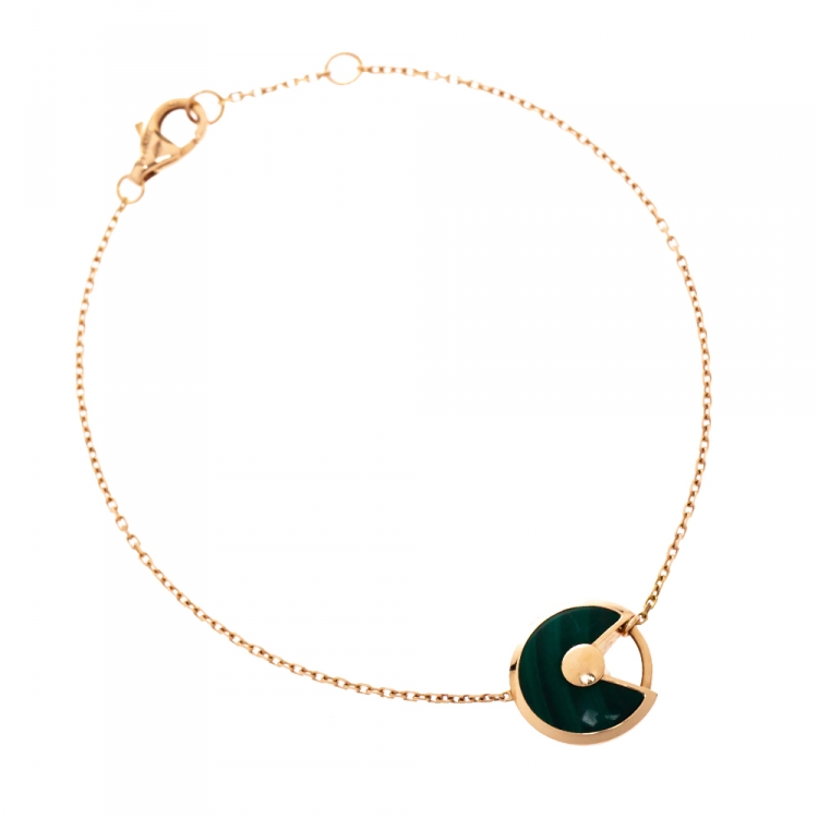 Pre Owned Cartier Amulette De Cartier Diamond Malachite 18K Rose Gold XS Bracelet