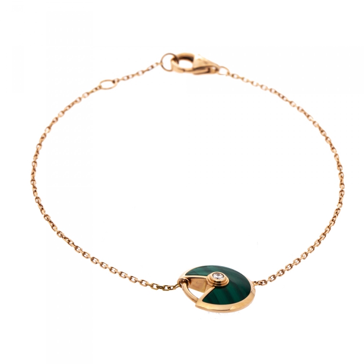 Pre Owned Cartier Amulette De Cartier Diamond Malachite 18K Rose Gold XS Bracelet