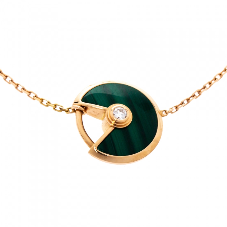 Pre Owned Cartier Amulette De Cartier Diamond Malachite 18K Rose Gold XS Bracelet