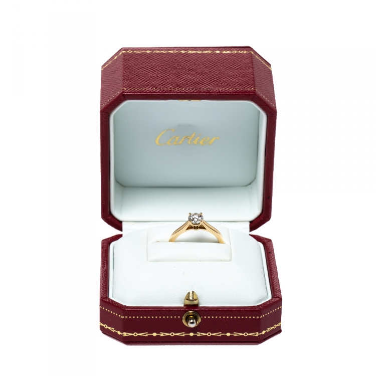 Pre Owned Cartier 0.70ct Solitaire Diamond 18K Yellow Gold Engagement Ring Size 53