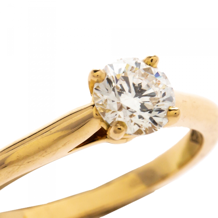 Pre Owned Cartier 0.70ct Solitaire Diamond 18K Yellow Gold Engagement Ring Size 53