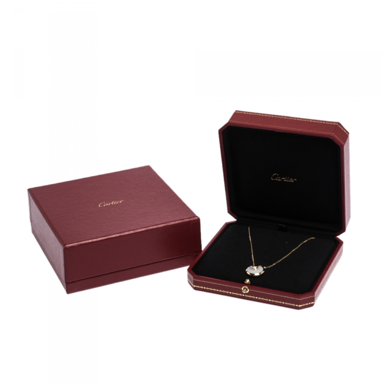Pre Owned Cartier Amulette De Cartier Mother of Pearl Diamond 18K Yellow Gold Necklace