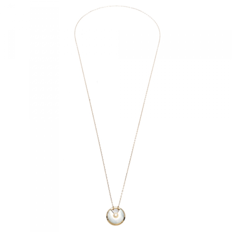 Pre Owned Cartier Amulette De Cartier Mother of Pearl Diamond 18K Yellow Gold Necklace