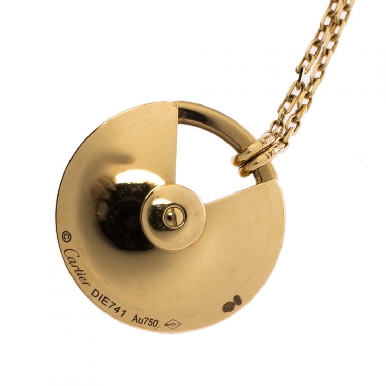 Pre Owned Cartier Amulette De Cartier Mother of Pearl Diamond 18K Yellow Gold Necklace