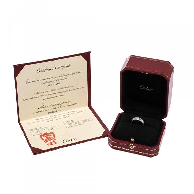 Pre Owned Cartier Love Diamond Paved 18k White Gold Wedding Band Ring Size 50
