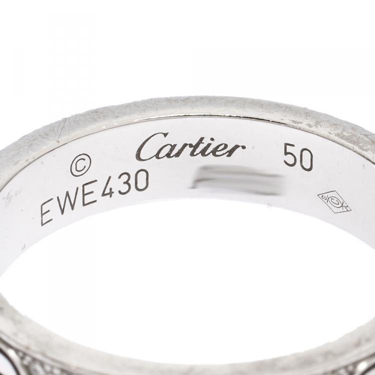 Pre Owned Cartier Love Diamond Paved 18k White Gold Wedding Band Ring Size 50
