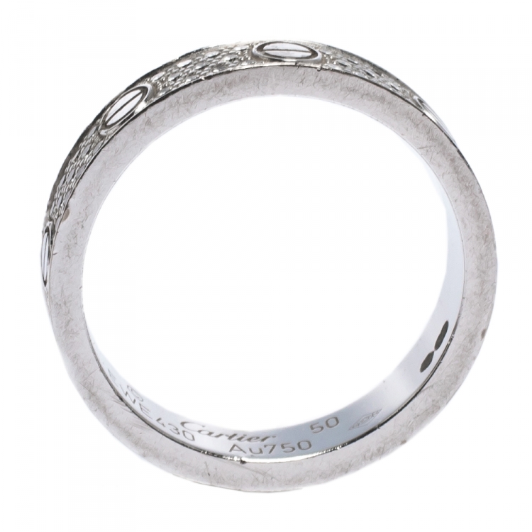 Pre Owned Cartier Love Diamond Paved 18k White Gold Wedding Band Ring Size 50