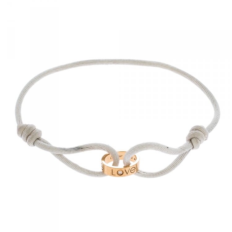 Pre Owned Cartier Love Diamond 18K Rose Gold White Adjustable Cord Bracelet