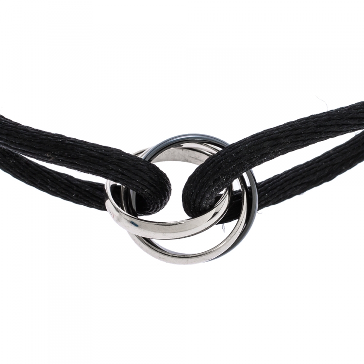 Pre Owned Cartier Trinity De Cartier Black Ceramic 18K White Gold Adjustable Cord Bracelet