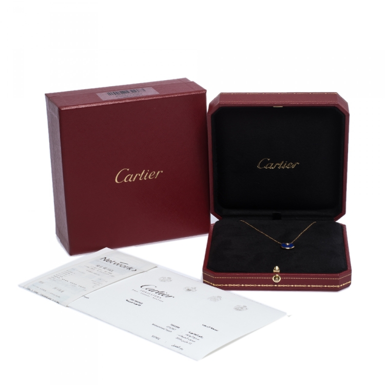 Pre Owned Cartier Amulette De Cartier Diamond Lapis Lazuli 18K Yellow Gold Necklace XS