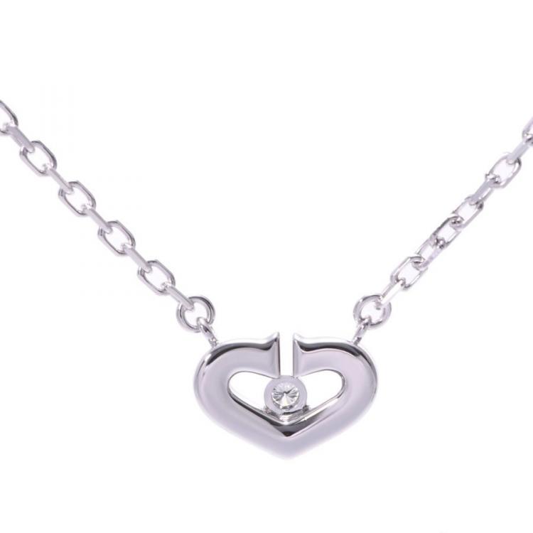 Pre Owned Cartier Heart of Cartier 18K White Gold Diamond Pendant Necklace 