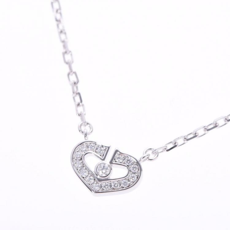 Pre Owned Cartier Heart of Cartier 18K White Gold Diamond Pendant Necklace 