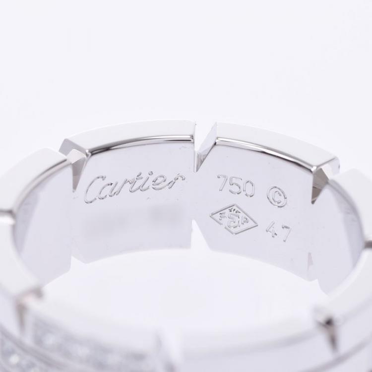 Pre Owned Cartier Tank Francaise 18K White Gold Half Diamond Ring Size 47