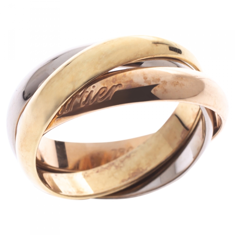 Pre Owned Cartier Trinity 18K Three Tone Gold Band Ring Size 52