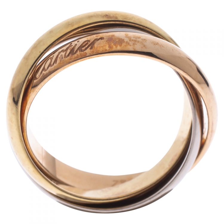 Pre Owned Cartier Trinity 18K Three Tone Gold Band Ring Size 52