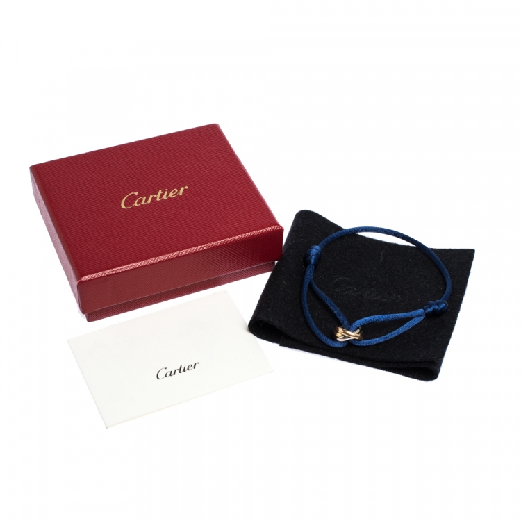 Pre Owned Cartier Trinity De Cartier Three Tone 18K Gold Blue Adjustable Cord Bracelet