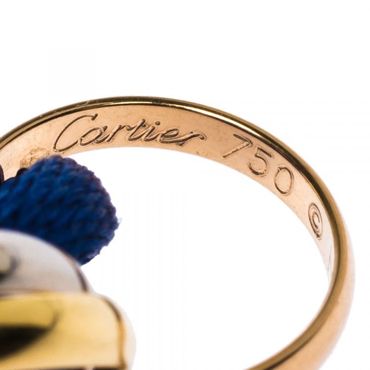 Pre Owned Cartier Trinity De Cartier Three Tone 18K Gold Blue Adjustable Cord Bracelet