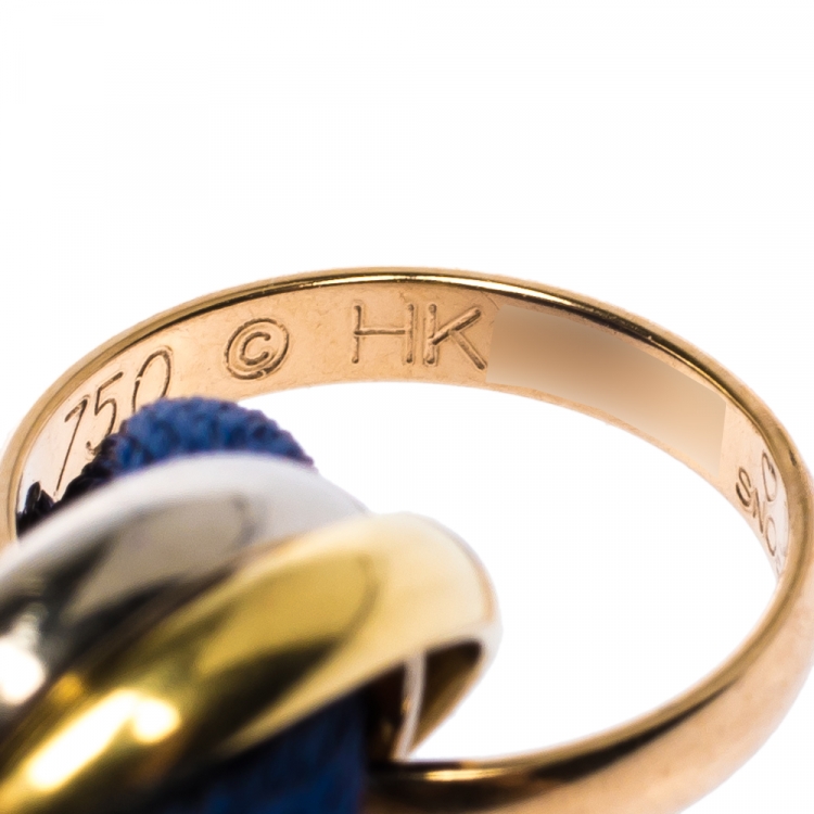 Pre Owned Cartier Trinity De Cartier Three Tone 18K Gold Blue Adjustable Cord Bracelet